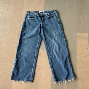 Hollister Women's Straight Leg Frayed Blue Jeans with heart detail